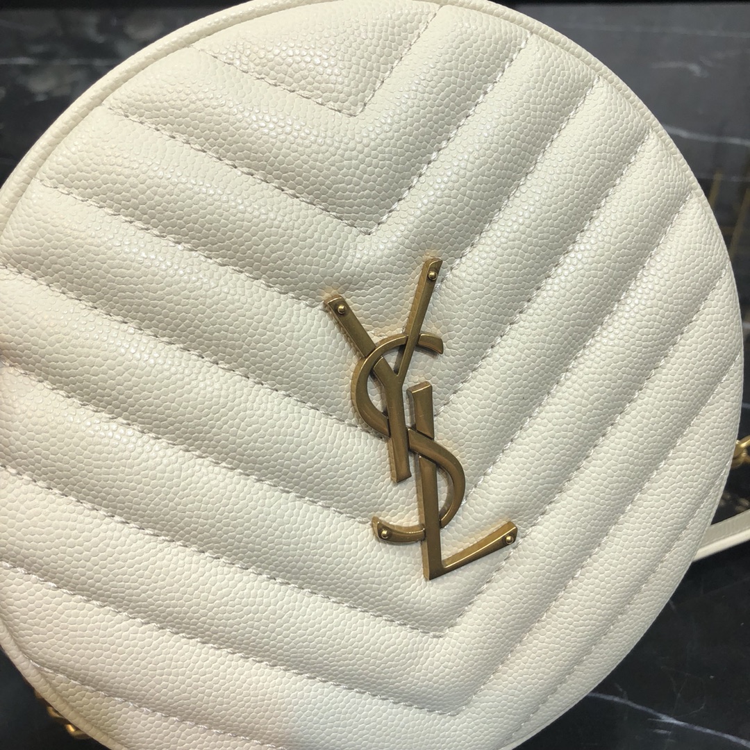 Saint Laurent Vinyle Quilted Calfskin Handbag Shoulder Bag White 610436 Gold